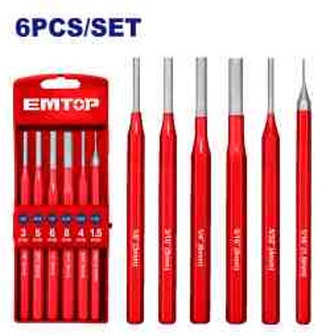 6 Pcs Pin Punch Set 152mm, 40Cr Steel, 1.5-8mm Head Diameter, Heat Treated